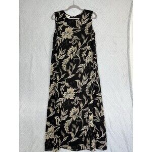 Vtg Talbots Midi Maxi Dress 14 Black Tan Floral Sleeveless Fairygrunge 90s Y2K